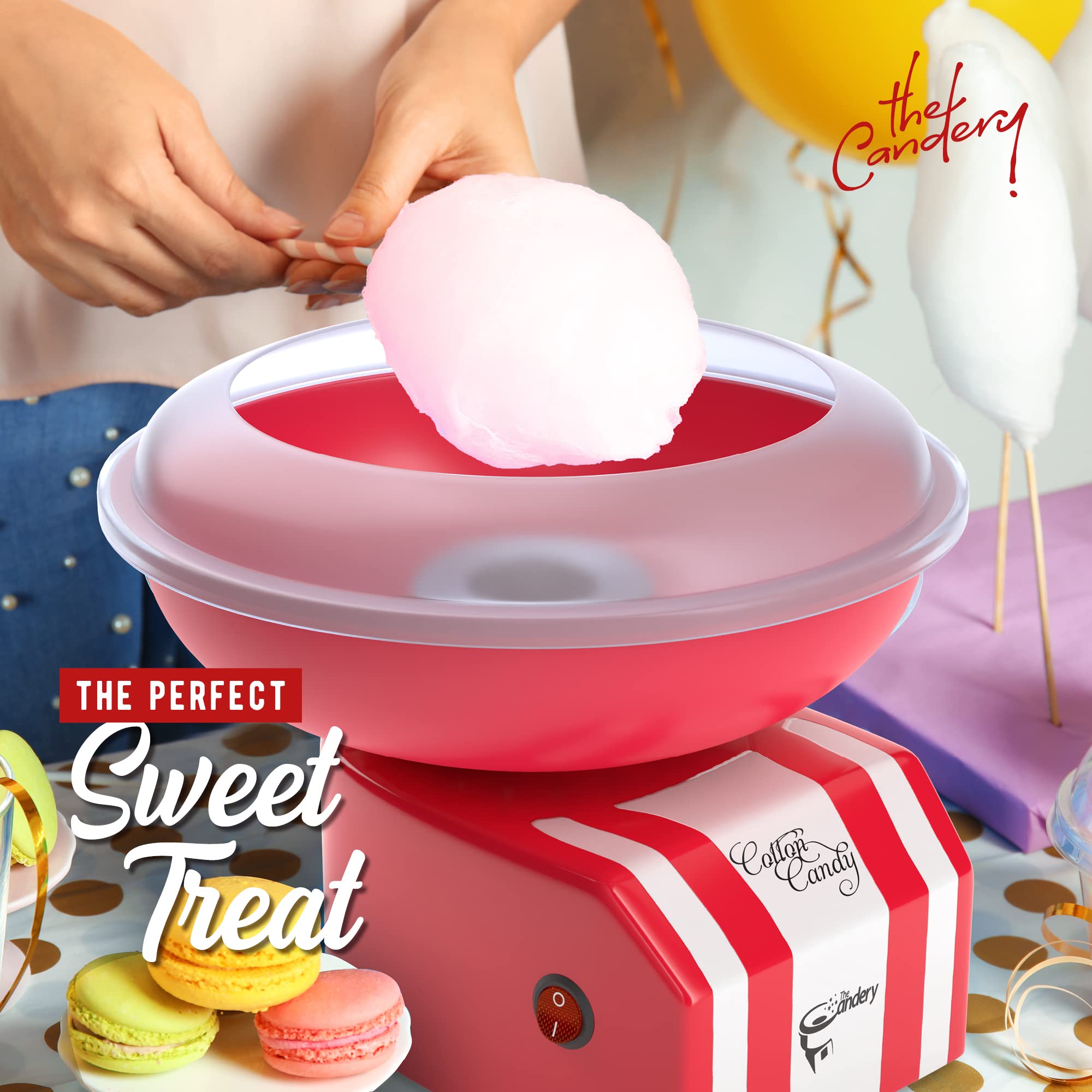 The Candery Cotton Candy Machine - Bright & Colorful Candy Floss Maker for Hard Candy, Sugar-Free Treats, Homemade Sweets - Includes 10 Cones & Scooper - Perfect for Birthday Parties, Carnival Events & Home Dessert Making