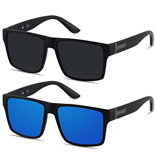 (2pack Polarized) Matte Black + Mirrored Blue