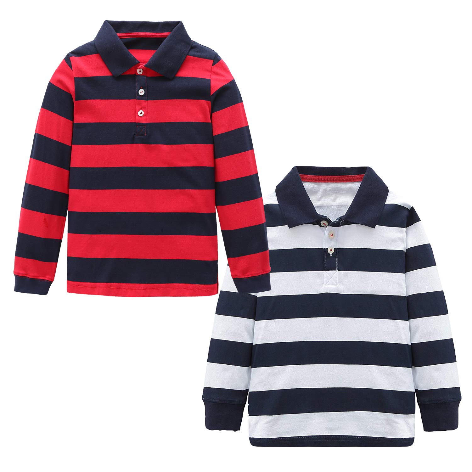 HowJoJo Boys Cotton Long Sleeve Striped Polo Shirts - Comfortable Casual Wear for School, Playdates & Family Outings