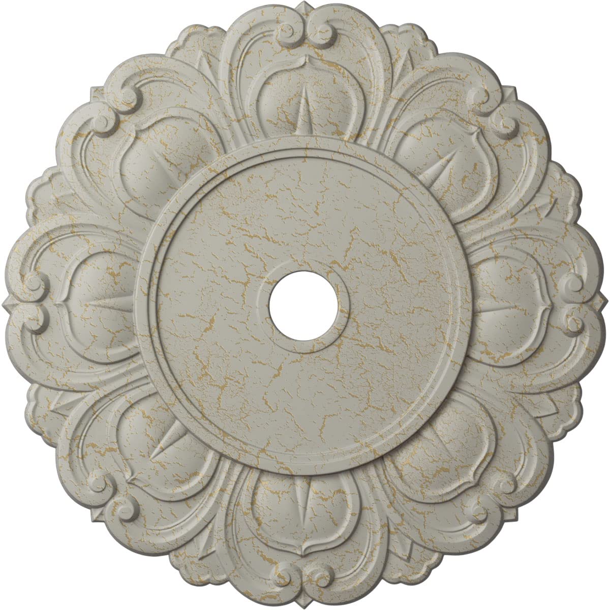 Ekena Millwork 32-inch Angel Ceiling Medallion - Hand-Painted Cream Crackle Finish, 32 1/4