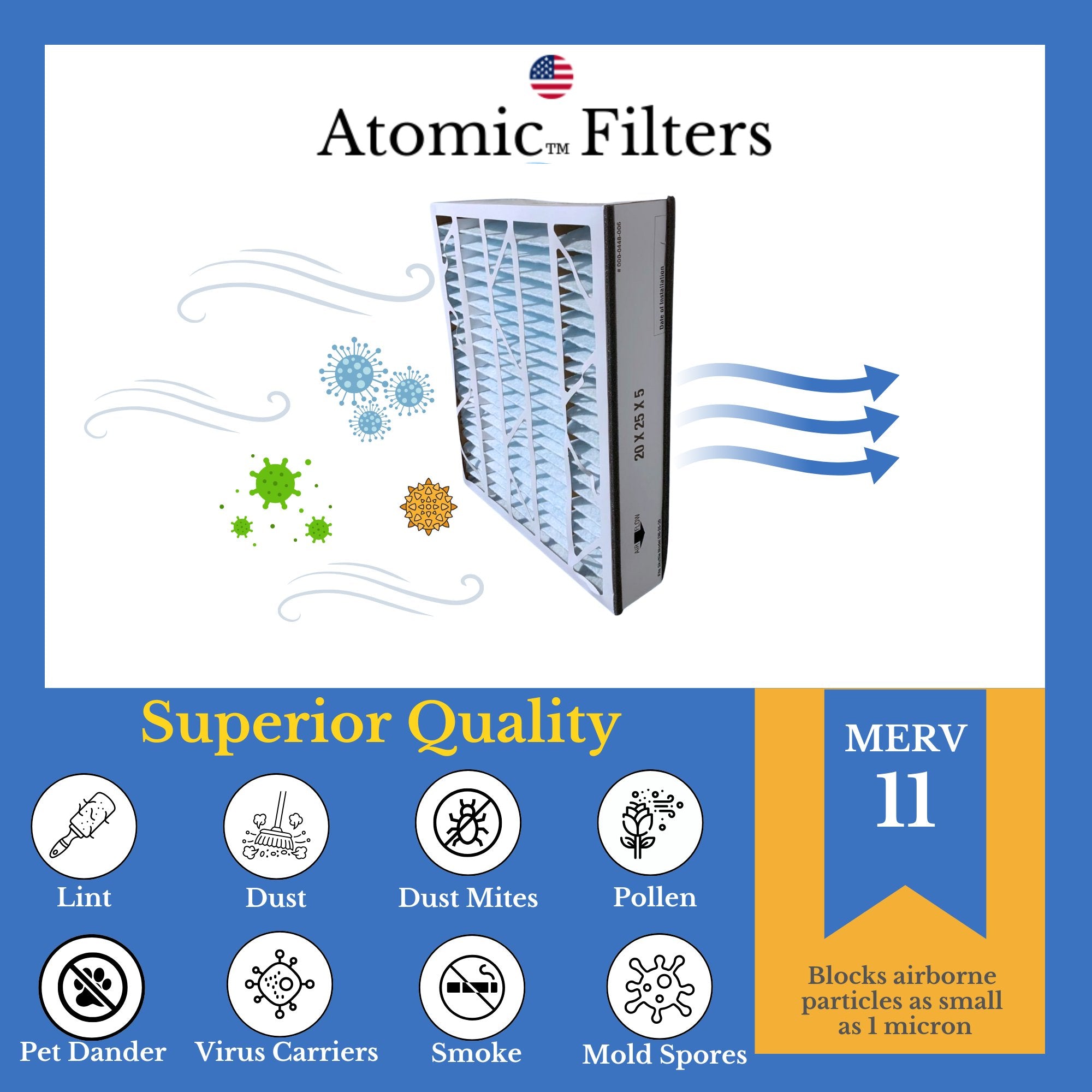 Skuttle 000 0448 006 Replacement Air Filter - MERV 11, 25x20x5 Furnace Filters, 2-Pack - Perfect for Home HVAC Systems & Air Purifiers