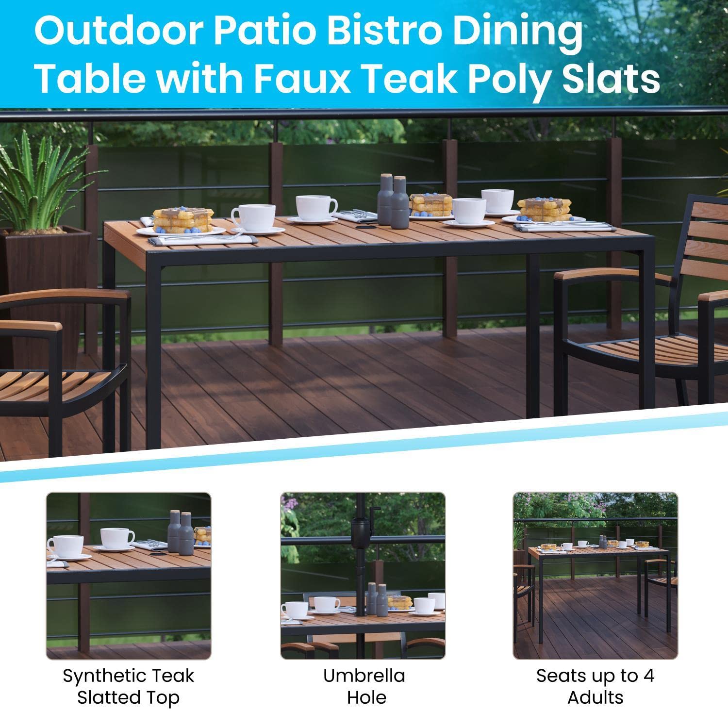 Flash Furniture Lark 5-Piece Outdoor Dining Set - Synthetic Teak Poly Slats, 30