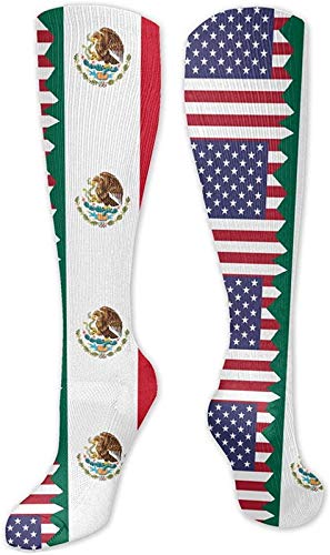 USA & Mexico Flag Cotton Crew Socks for Men & Women - Comfortable Athletic Socks for Running, Gym Workouts, Bodybuilding, Travel & Medical Use - Breathable Casual Socks for Fitness Enthusiasts & Sports Lovers