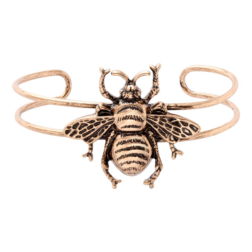 Vintage Bumble Bee Charm Double Cuff Bangle Bracelet for Women - Elegant Boho Jewelry for Casual Wear, Date Nights & Special Occasions