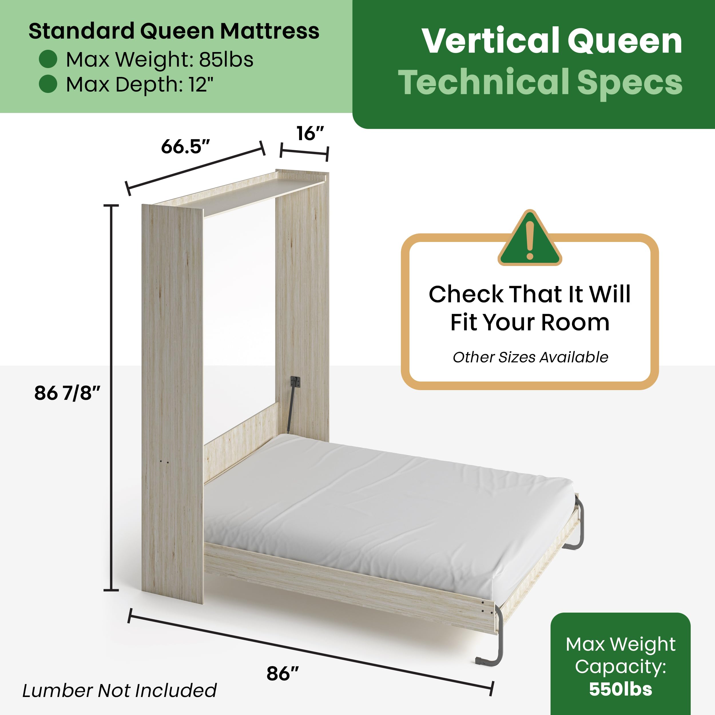 Queen Size DIY Murphy Bed Kit - Vertical Wall Bed Hardware & Frame with Deluxe Mechanism | Includes Bonus Tools for Easy Installation | Perfect for Small Spaces, Guest Rooms & Home Offices