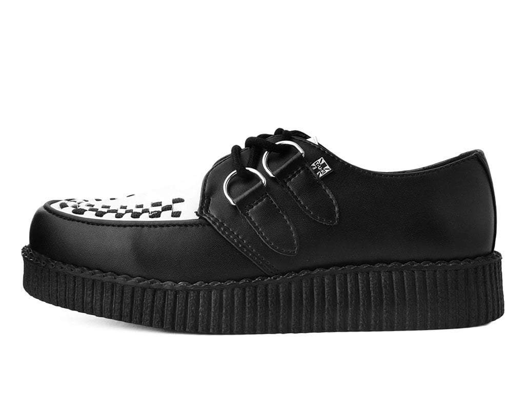 Black & White TUKskin™ Viva Low Creeper Shoes - Punk Rock Vegan Leather Platform Sneakers for Women | Perfect for Concerts, Night Out & Alternative Fashion