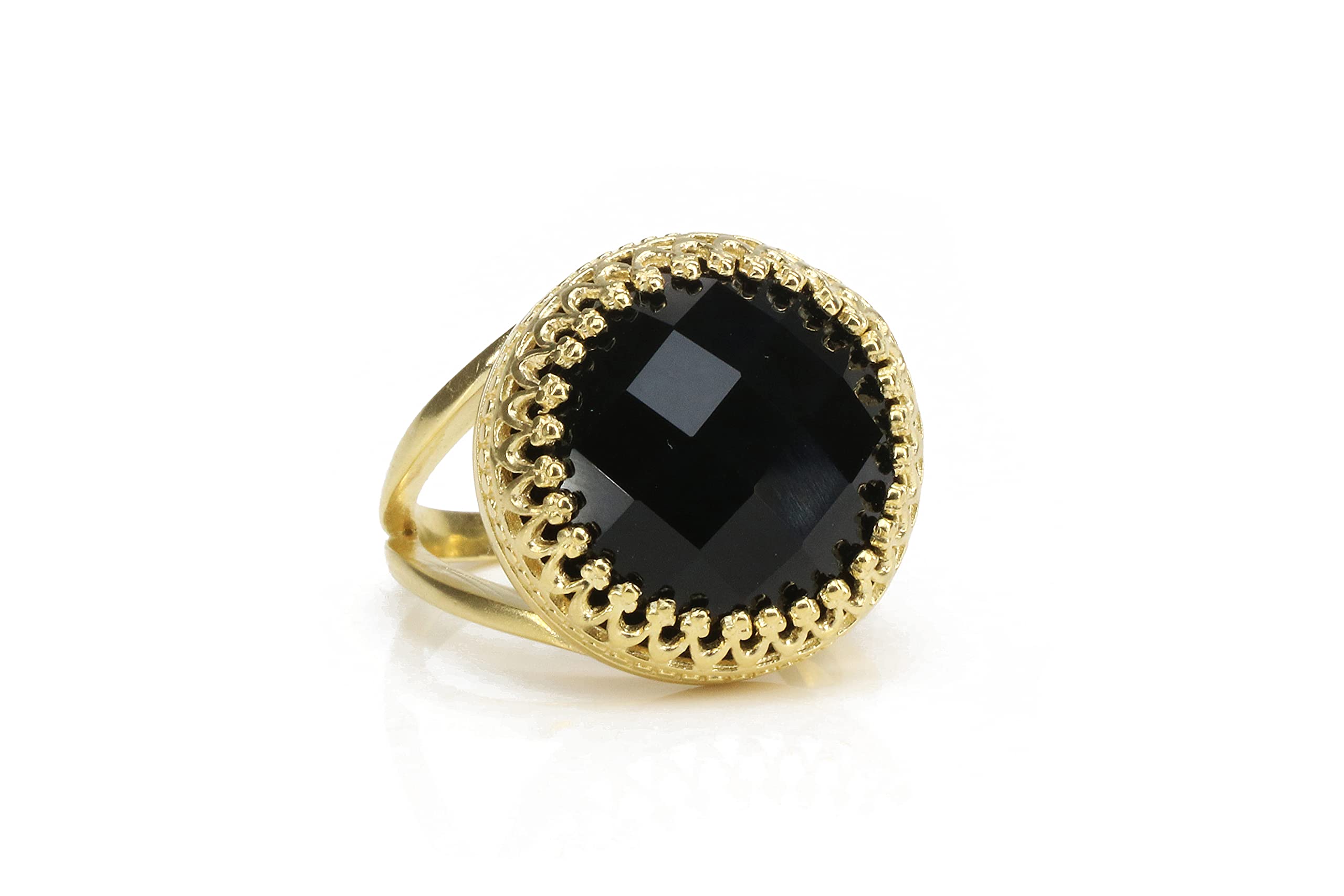 14k Rose Gold Black Onyx Ring for Women - Handmade Round Onyx Engagement, Wedding & Promise Ring - Elegant Jewelry Gift with Special Packaging - Perfect for Anniversaries, Date Nights & Special Occasions