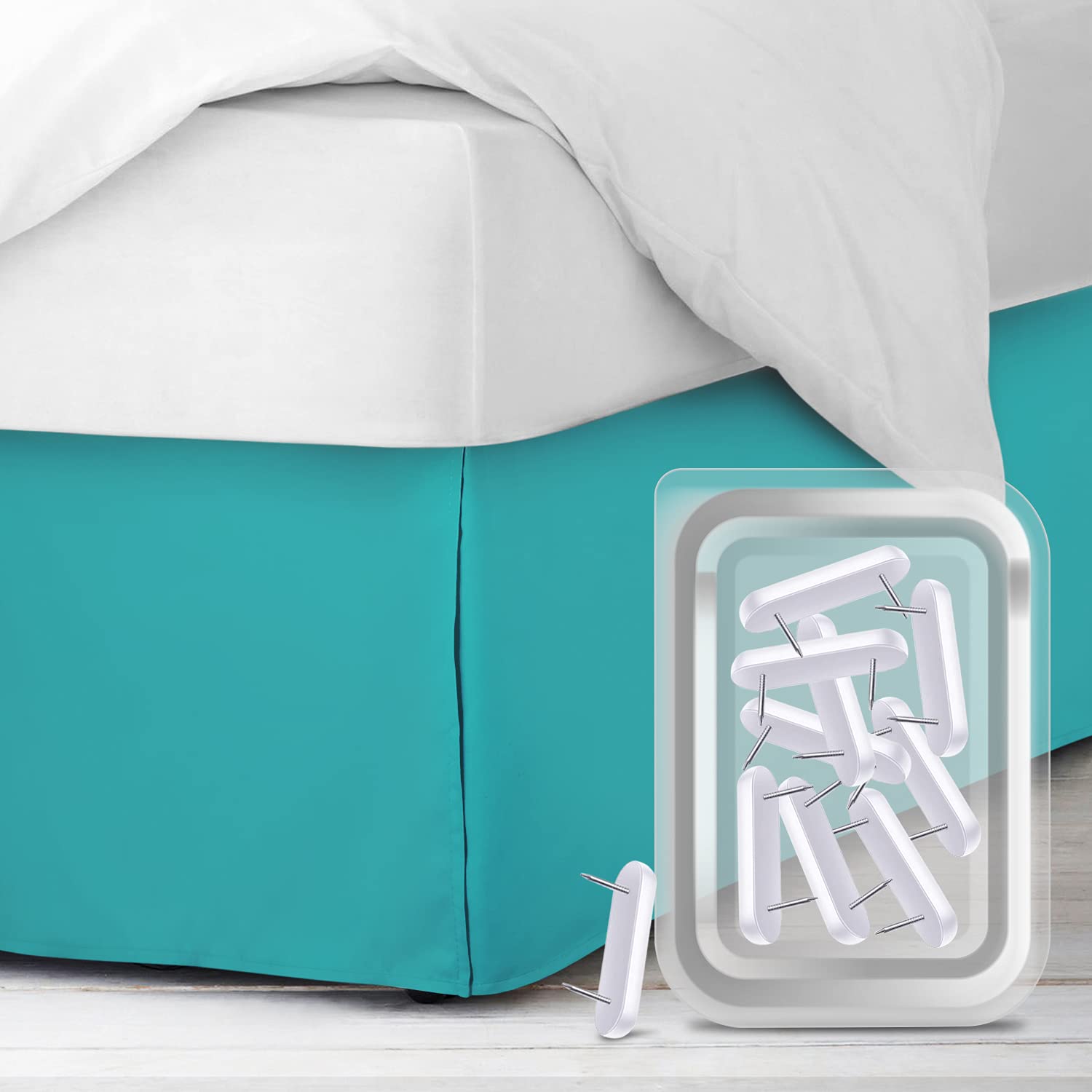 Empyrean Twin Bed Skirt - 14 Inch Drop Microfiber Dust Ruffle with 8 Pins - Teal Blue Bedroom Decor - Perfect for Twin Beds in Dorm Rooms, Guest Rooms & Kids' Bedrooms