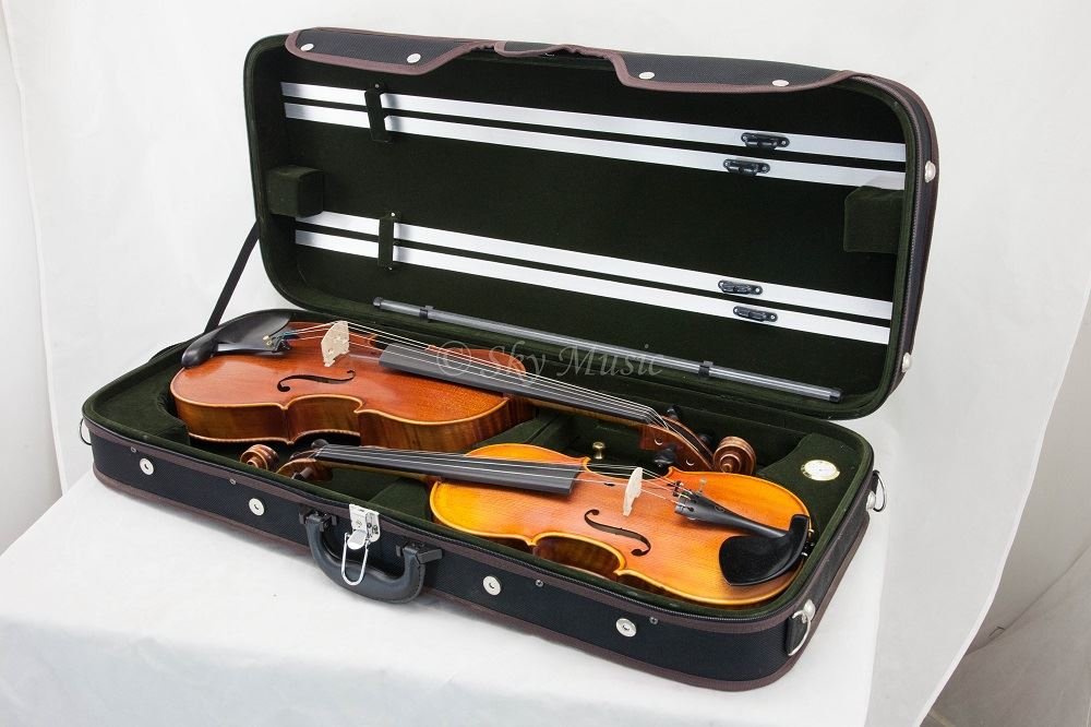 Premium SKY Heavy Duty 4/4 Full Size Professional Wooden Double Violin Case - Black/Green Color | Perfect for Musicians, Performances & Travel Protection