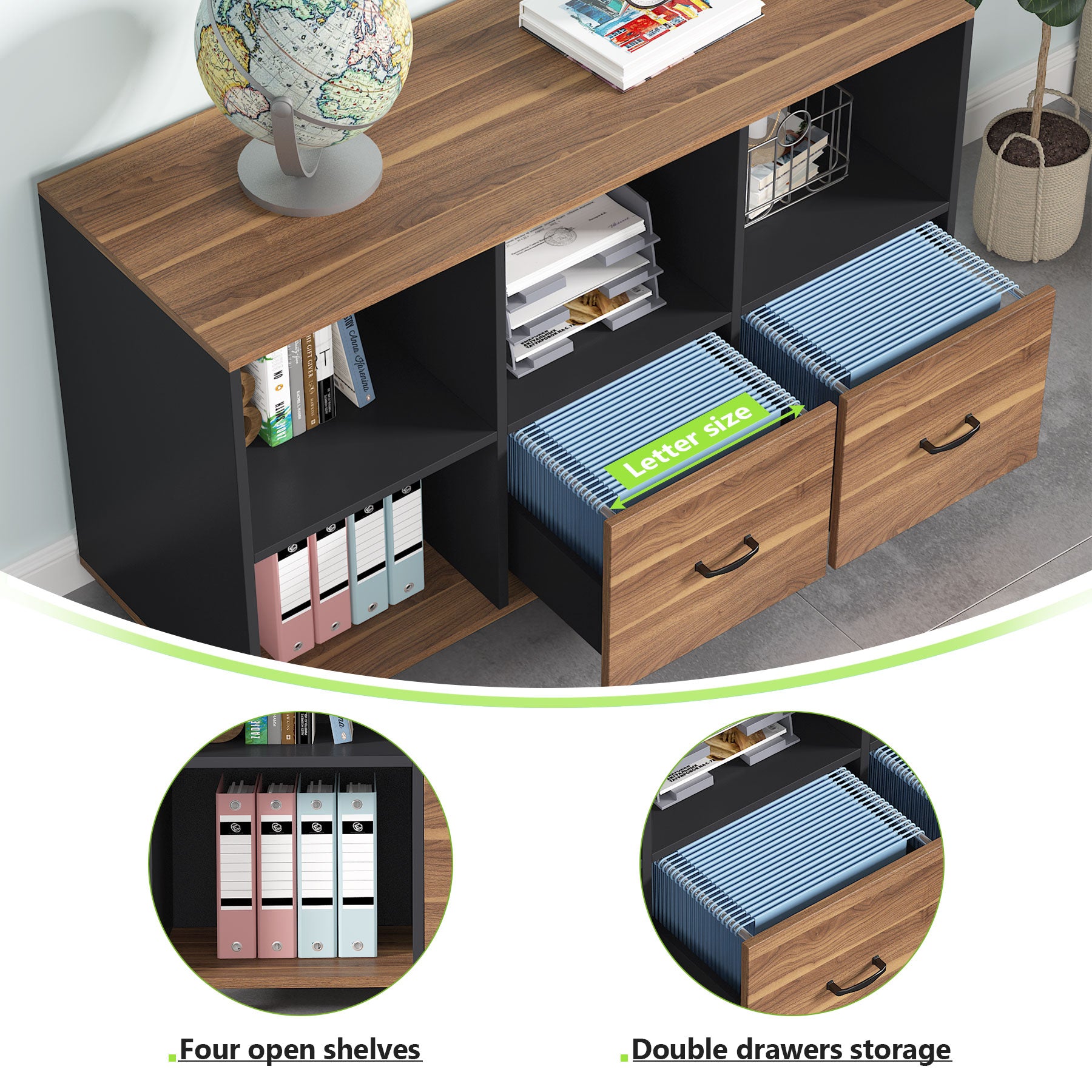 43 File Cabinet with Wheels - Mobile Letter Size Filing Storage Cabinet for Office, Home, or School Organization