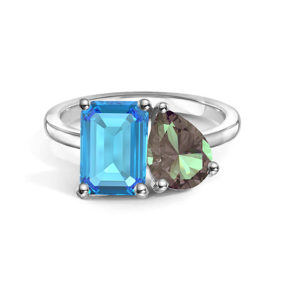 Personalized Toi et Moi Blue Topaz Birthstone Ring for Women - Custom Anniversary Jewelry Gift for Her - Perfect for Valentine's Day, Engagement & Romantic Occasions