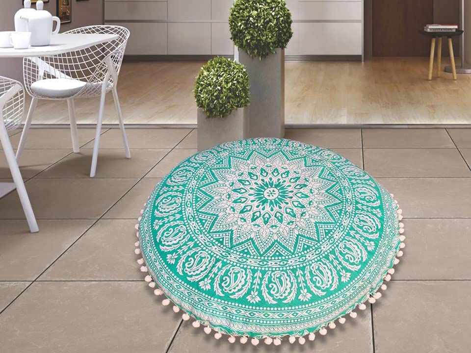 Boho Flower Print Star Mandala Floor Pillow Cover - 22 Inch Aesthetic Cushion Case for Home Decor, Yoga, Meditation & Lounge (No Filler) | Hippie Chic Room Accent for Living Room, Bedroom & Nursery
