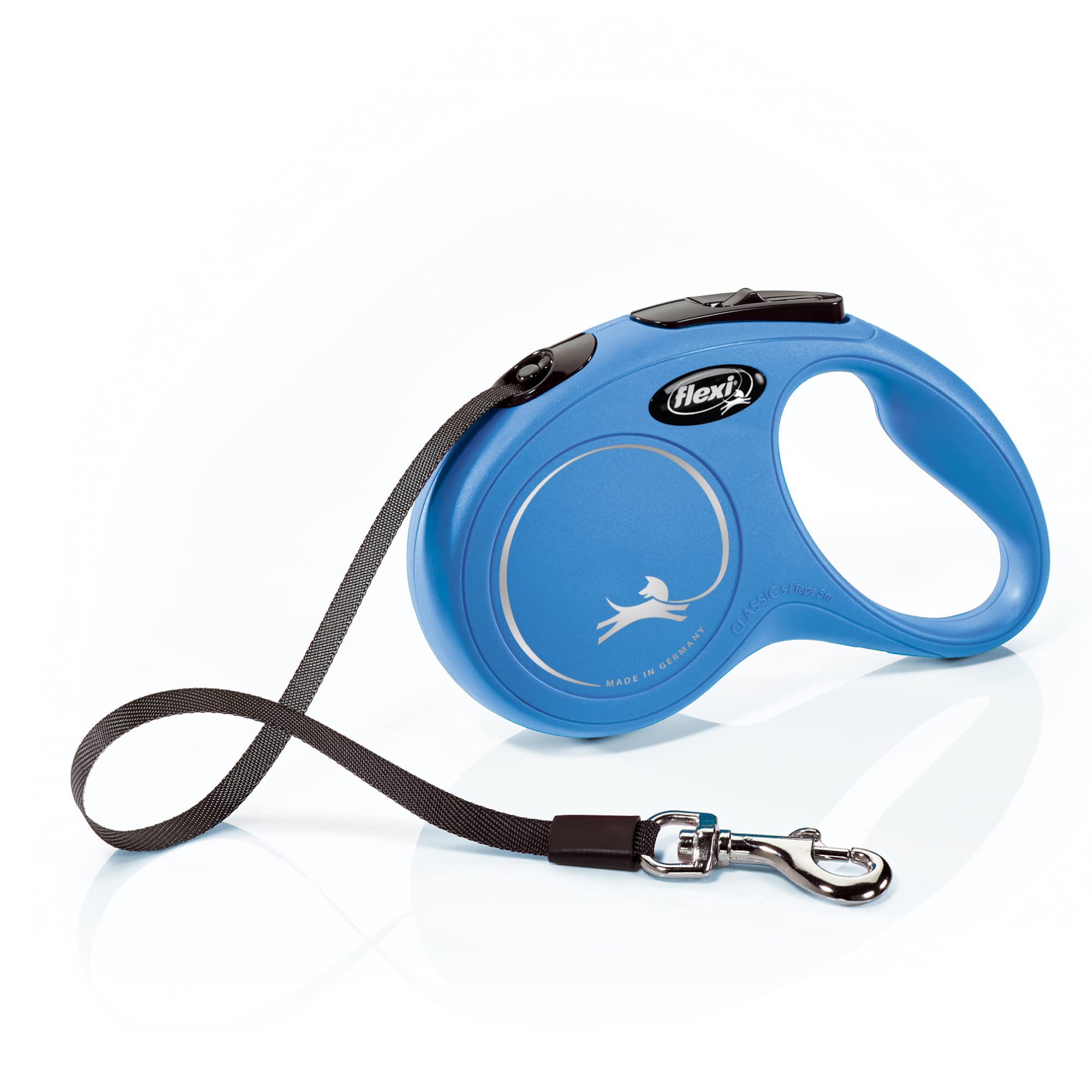 FLEXI New Classic Retractable Dog Leash for Small Dogs Up to 33 lbs - 16ft Blue | Tangle-Free Walking Leash with One-Hand Brake, Pause & Lock | German Engineered Pet Accessory | Perfect for Park Walks, Training & Daily Exercise