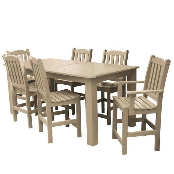 Lehigh 7-Piece Rectangular Counter Height Outdoor Dining Set - Patio, Garden, Backyard Furniture for Dining & Entertaining