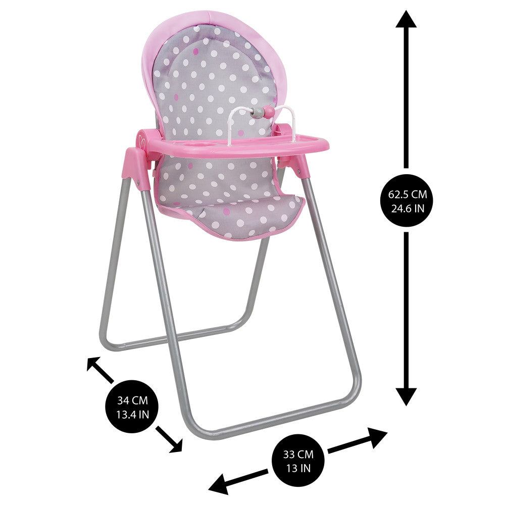 509 Crew Cotton Candy Pink Foodie Doll Highchair with Polka Dot Design - Perfect for Baby's First Birthday, Nursery Decor, and Playtime Feeding