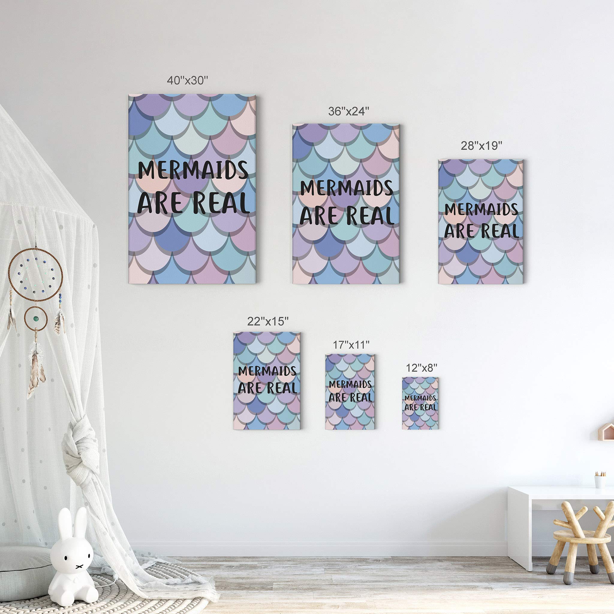 Smile Art Design 'Mermaids Are Real' Quote Canvas Print - Mermaid Wall Art for Kids Room, Nursery & Baby Room Decor - Ready to Hang, Made in USA (28x19 Inches) - Perfect for Themed Bedrooms, Playrooms & Gift Ideas