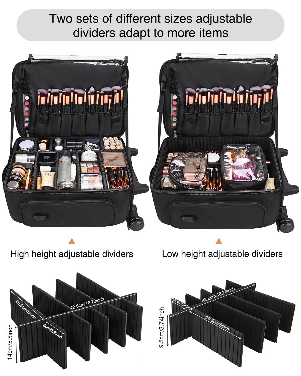 Professional Rolling Makeup Case - Large Capacity Cosmetic Organizer with 360° Swivel Wheels & Adjustable Dividers | Perfect for Traveling Makeup Artists & Beauty Professionals | Ideal for Salon, Bridal, and On-Site Makeup Services