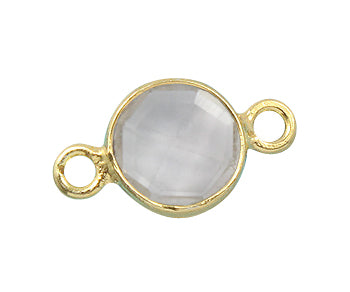 4-Pack 6mm Round Clear Quartz Beads with Gold Plated Silver Bezel Connectors for Jewelry Making & DIY Crafts