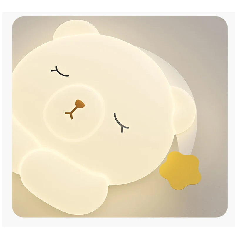 Bear Sleeping in Moon LED Ceiling Light - Cute Night Light for Kids Bedroom & Nursery - Perfect for Bedtime Stories & Relaxing Ambience
