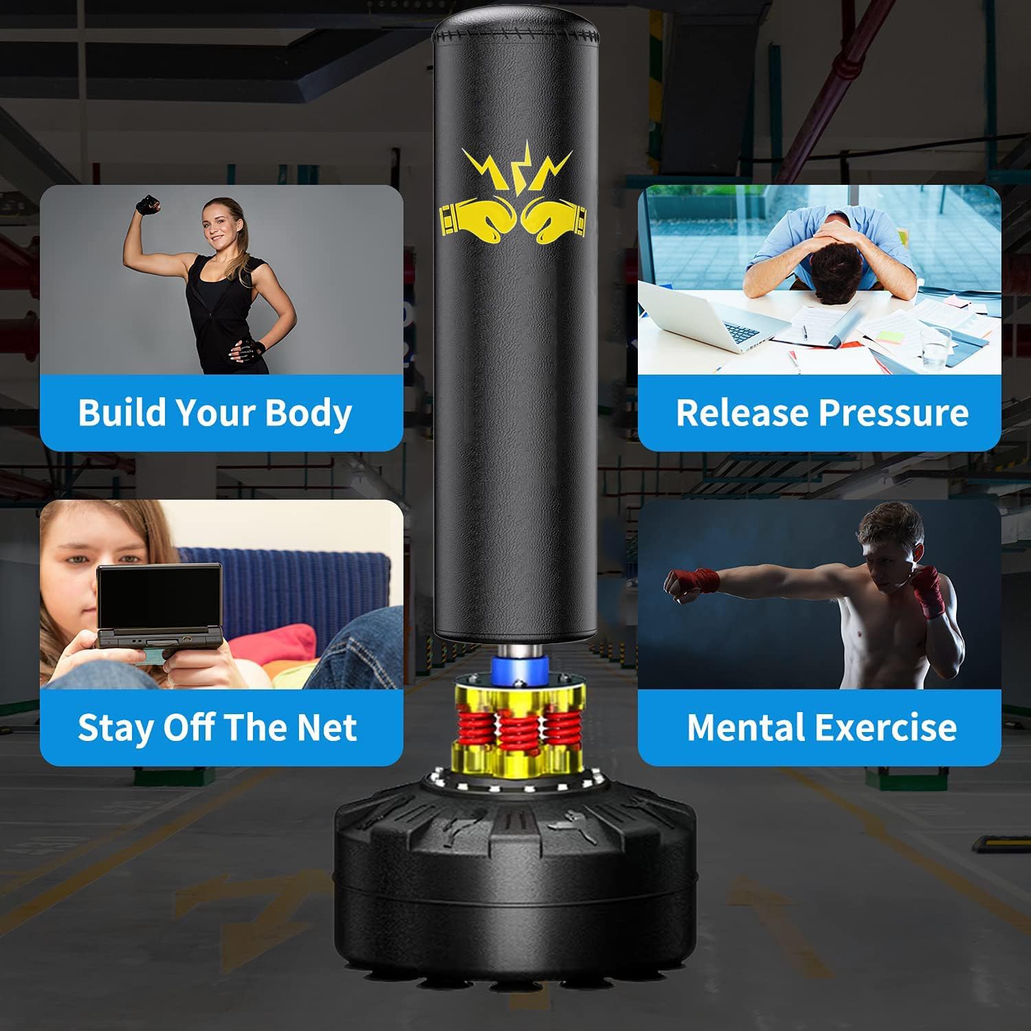 70'' Heavy Duty Freestanding Punching Bag with Stand - 205lbs Boxing & Kickboxing Training Equipment for Adults | Perfect for Home Gym, Office Workout & Martial Arts Practice