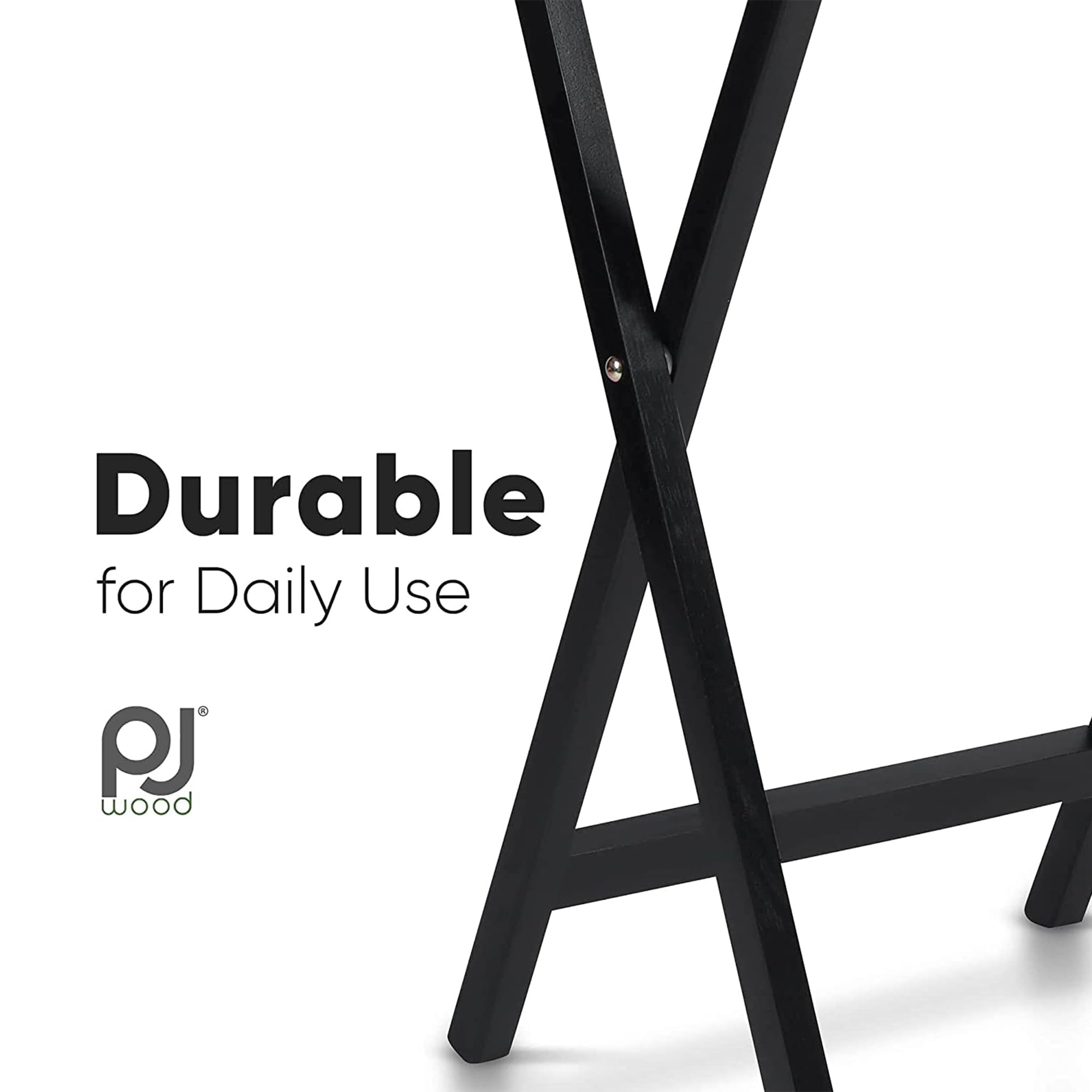 Portable Folding TV Snack Tray Table - Solid Wood Construction Serving Stand with Sturdy Design - Black 8-Piece Set - Perfect for Movie Nights, Bedroom Snacking & Living Room Entertainment