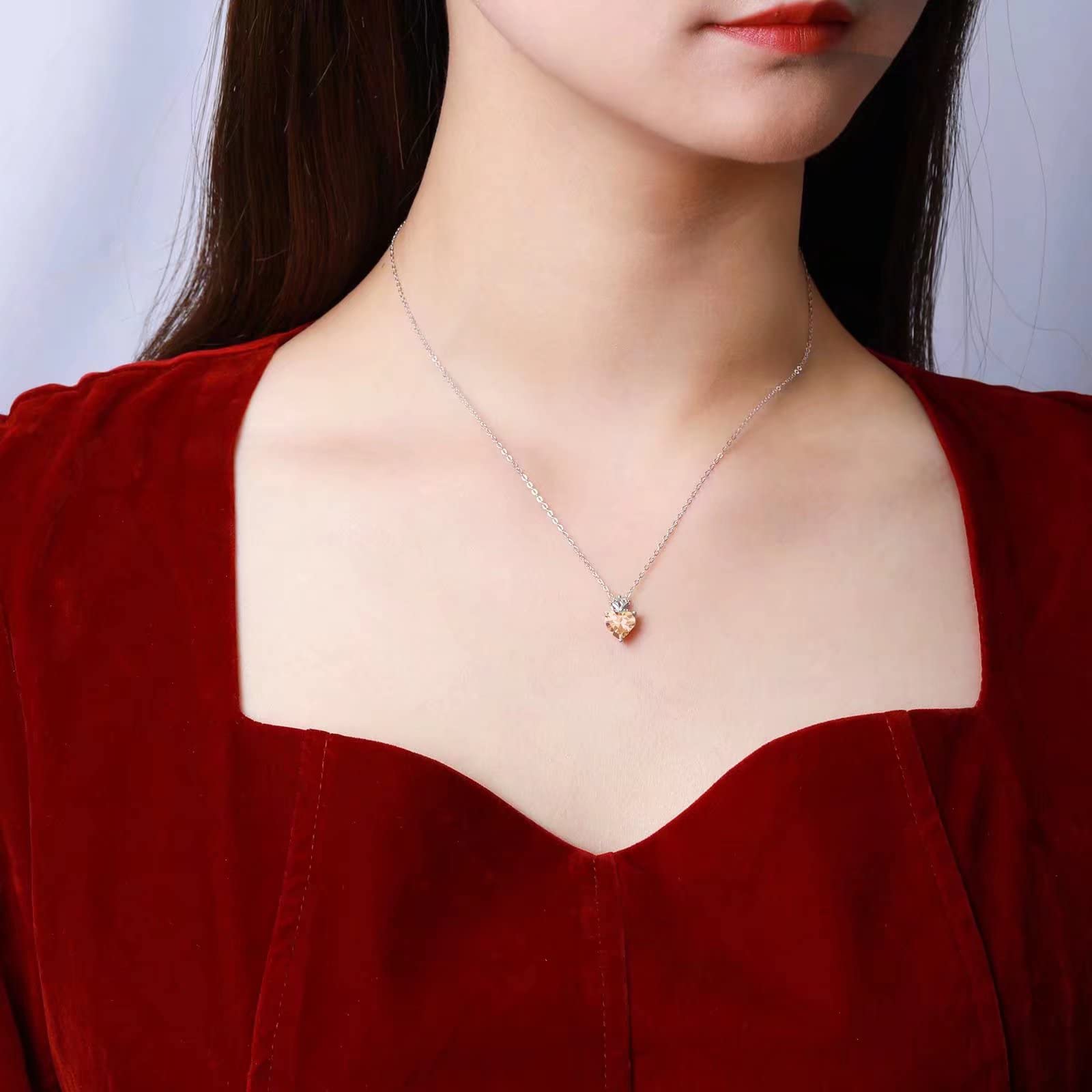 925 Sterling Silver Birthstone Heart with Crown Pendant Necklace - Cubic Zirconia Princess Queen Jewelry | Perfect Birthday Gift for Women, Anniversary Present & Valentine's Day Jewelry