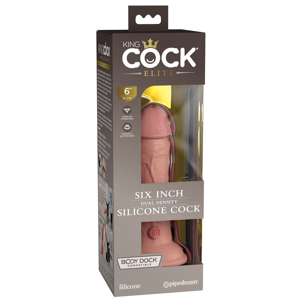 King Cock Elite 6 Dual Density Silicone Dildo with Suction Cup - Realistic Feel for Solo Play & Couples Use - Perfect for Bedroom Fun & Adult Toy Collection