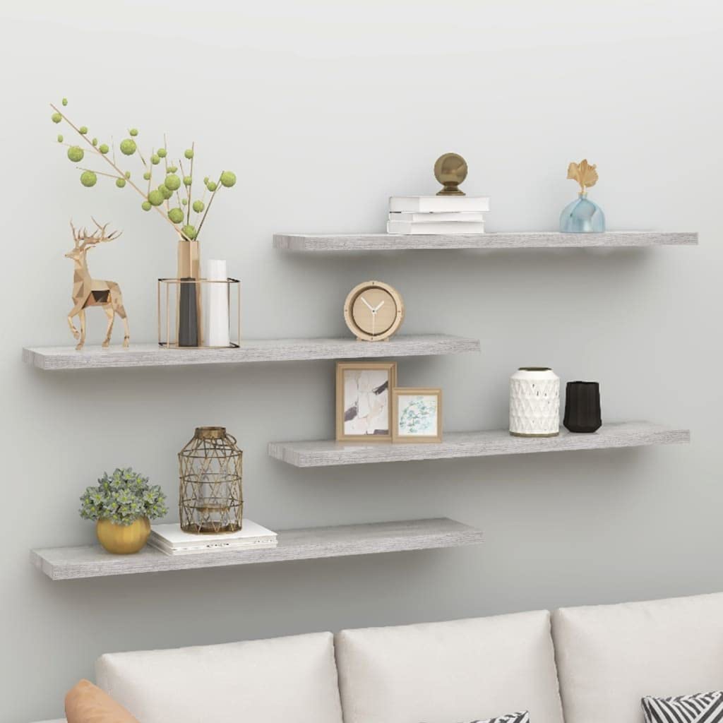 Floating Shelves Set of 4 - Modern MDF Wall Shelves in Concrete Gray with Hidden Brackets - 47.2