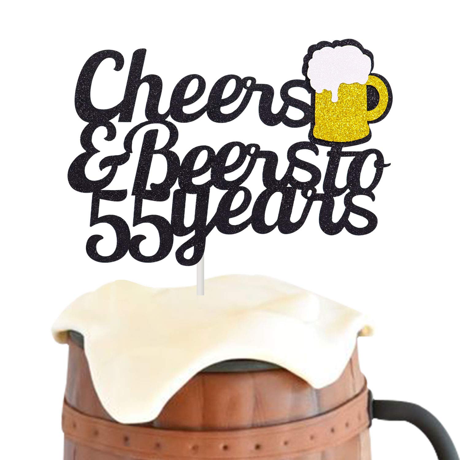55th Birthday Cake Topper - Cheers to 55 Years Glitter Cake Decor for Men & Women - Black Gold 55 Fabulous Cake Pick - Wedding Anniversary Party Supplies (1-Pack) - Perfect for Birthday Celebrations & Milestone Events