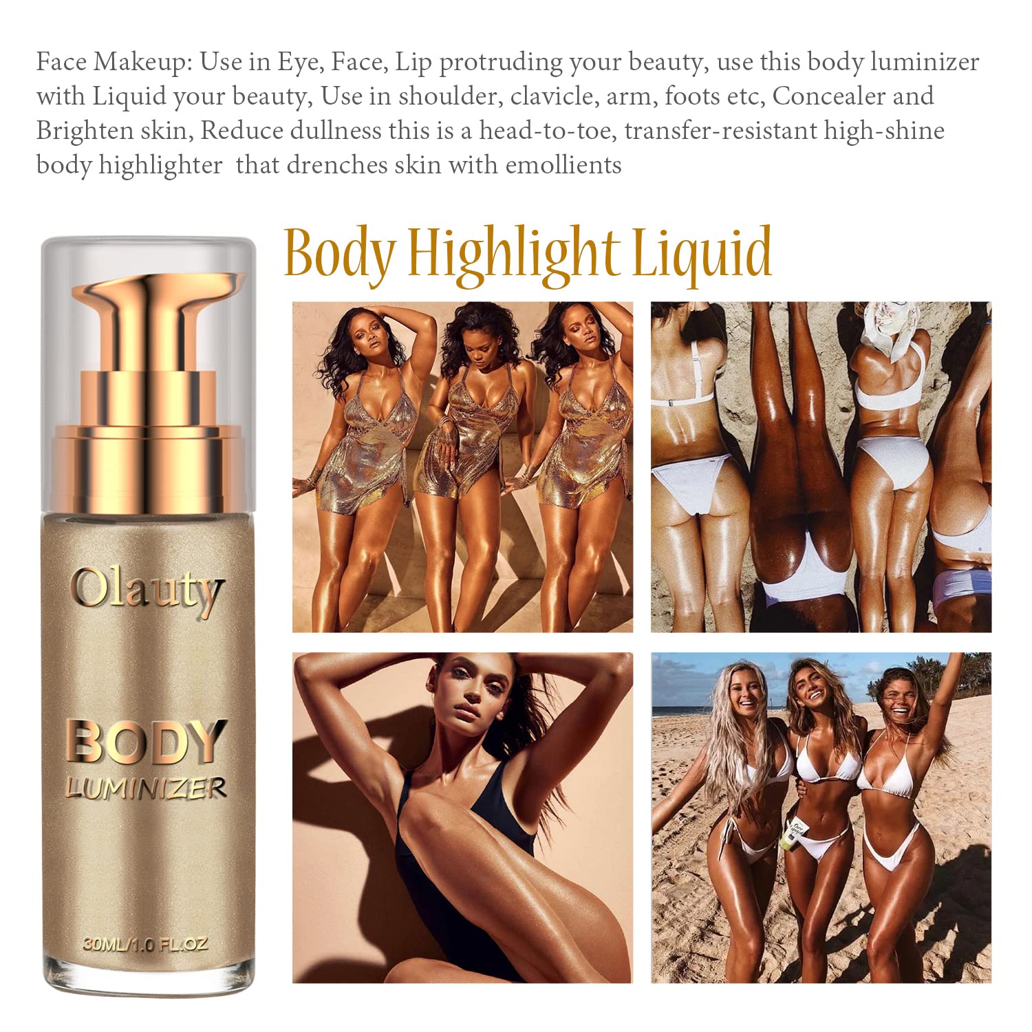 Firstfly Liquid Luminizer - Waterproof Moisturizing Highlighter for Face & Body | Shimmer Glow Illuminator Makeup | All-Day Wear for Summer, Parties & Special Occasions | Face & Body Highlighter for Natural Radiance