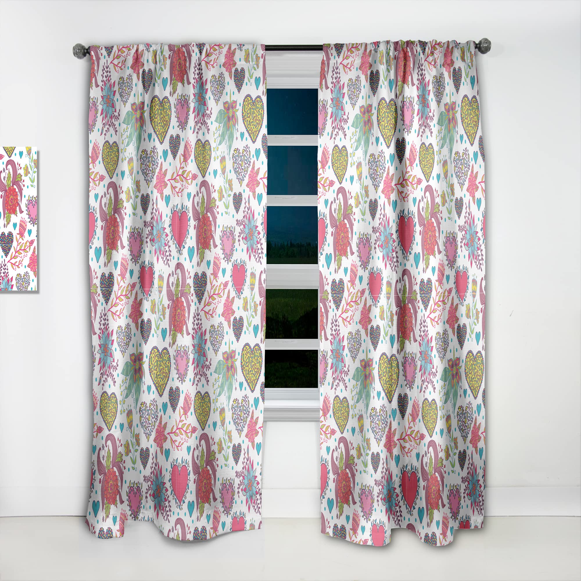 Beautiful Floral Heart Print Blackout Curtains - Thermal Insulated Single Panel (52x108 inches) for Bedroom & Living Room - Elegant Home Decor for Better Sleep & Energy Efficiency