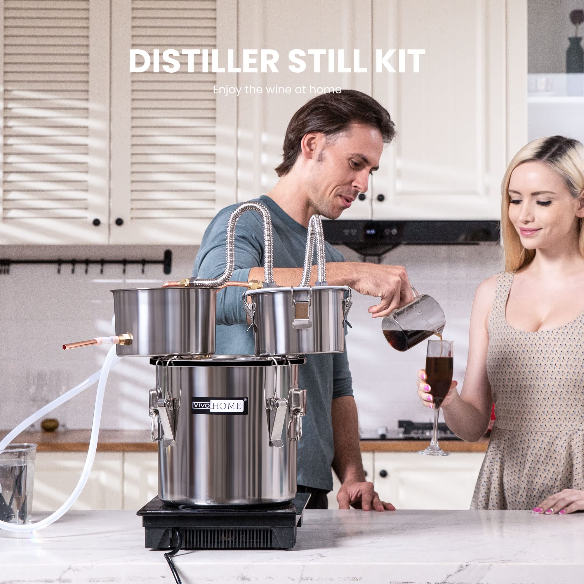 VIVOHOME 8 Gallon Alcohol Still Kit with 3 Stainless Steel Pots, Built-in Thermometer & Water Pump - Perfect for Home Brewing Whiskey, Wine, Brandy, Bourbon & Essential Oils | DIY Distilling for Beginners & Enthusiasts | Great for Home Bars, Craft Brewing & Aromatherapy