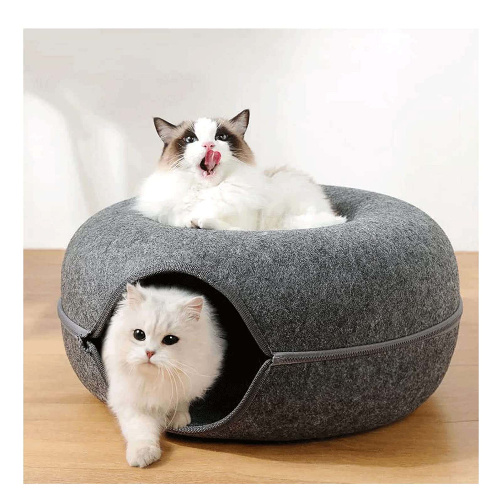 GUAAJA Round Felt Cat Tunnel - Interactive Cat Bed with Removable Cover, Hide & Seek Playhouse for Indoor Cats | Perfect for Playtime, Napping & Exercise