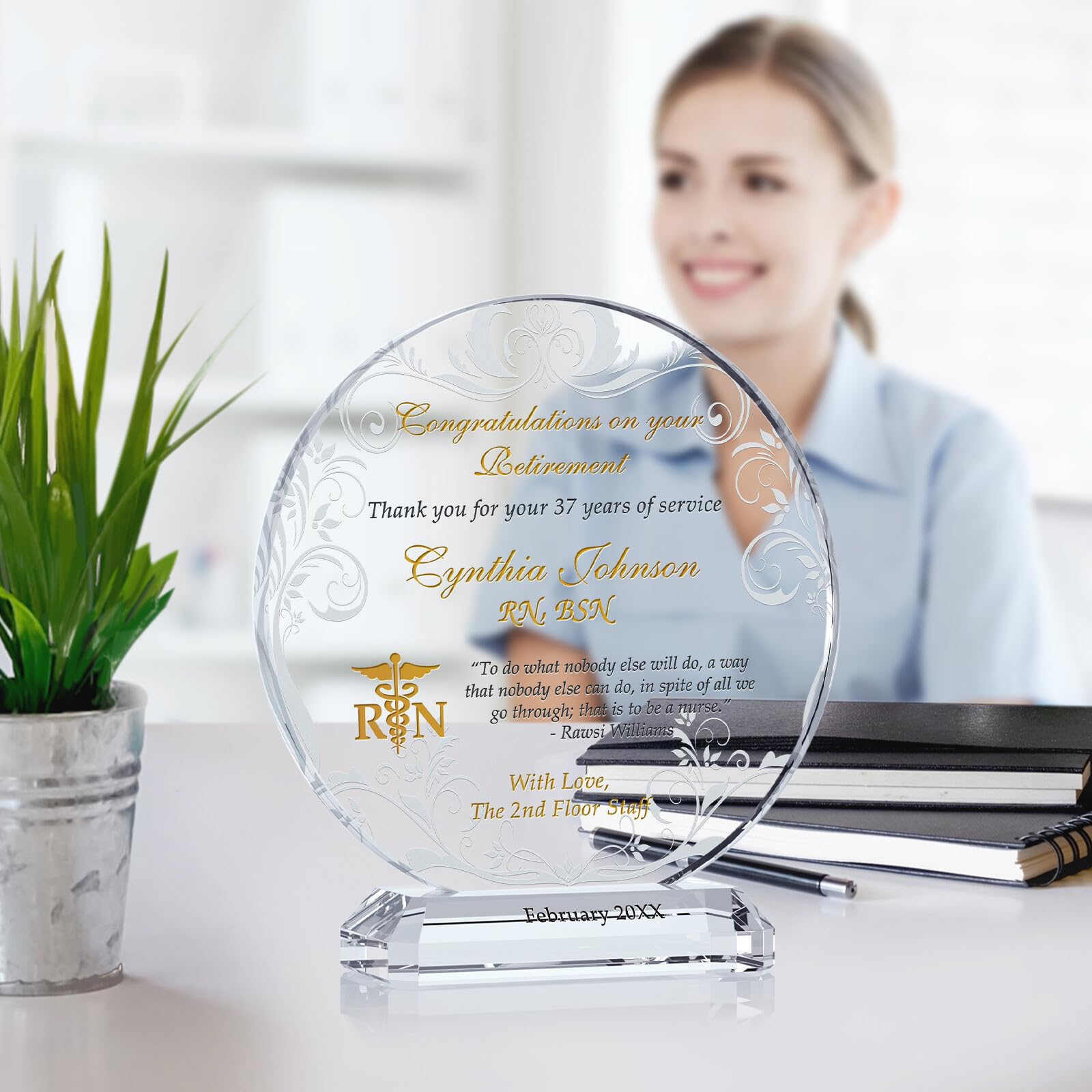 Personalized Crystal Retirement Gift for Nurses - Custom Engraved with Name, RN Symbol & Inspirational Quote - Unique Nurse Retirement Gift for Women & Men, Coworkers, Friends (XL - 10