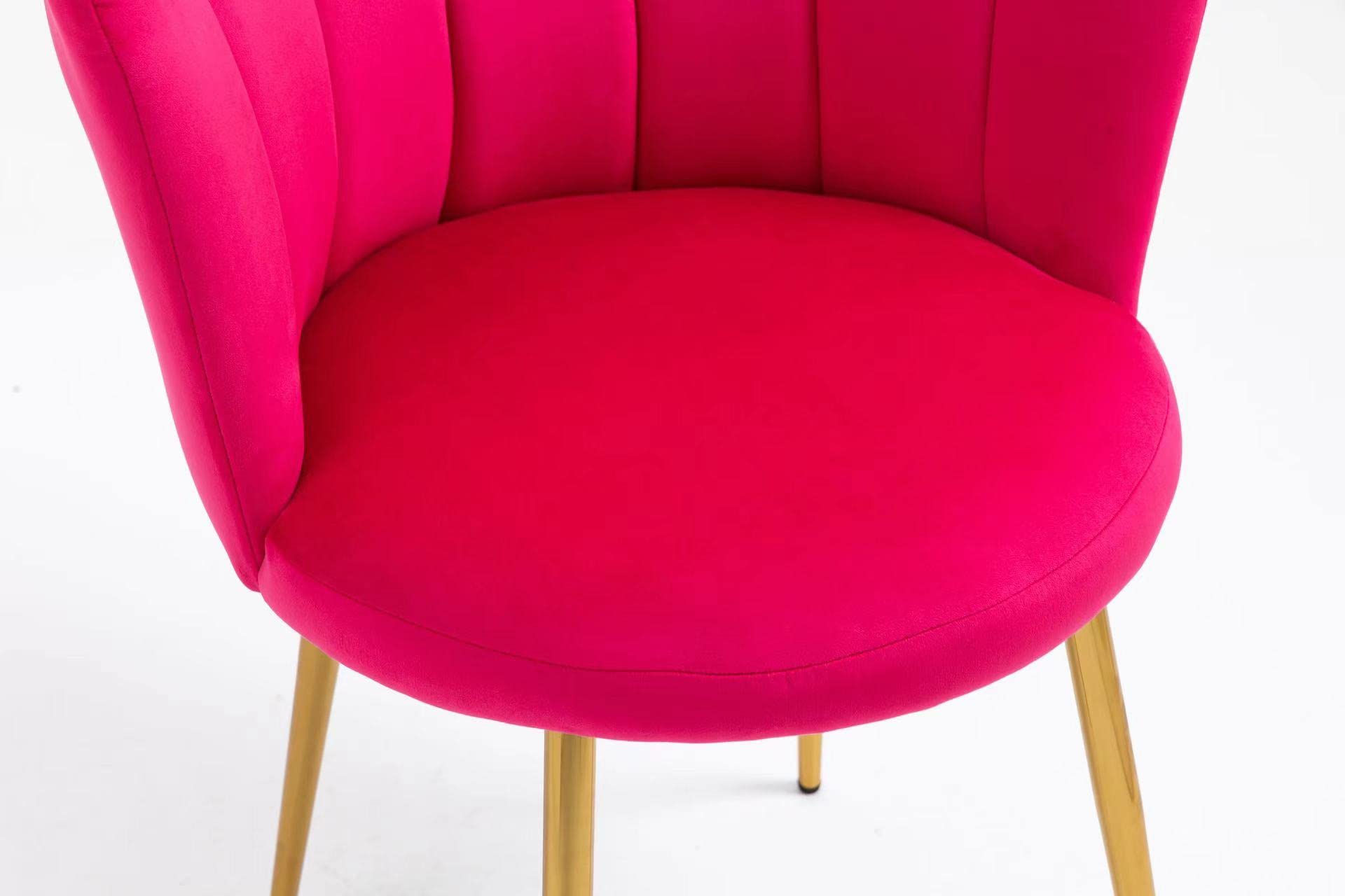 Modern Velvet Vanity Chair with Golden Metal Legs & Petal Back - Comfy Upholstered Armchair for Bedroom, Dining Room, Makeup Desk - Rose Red Accent Chair for Women, Girls & Kids - Perfect for Dressing Tables, Bedroom Seating & Home Decor