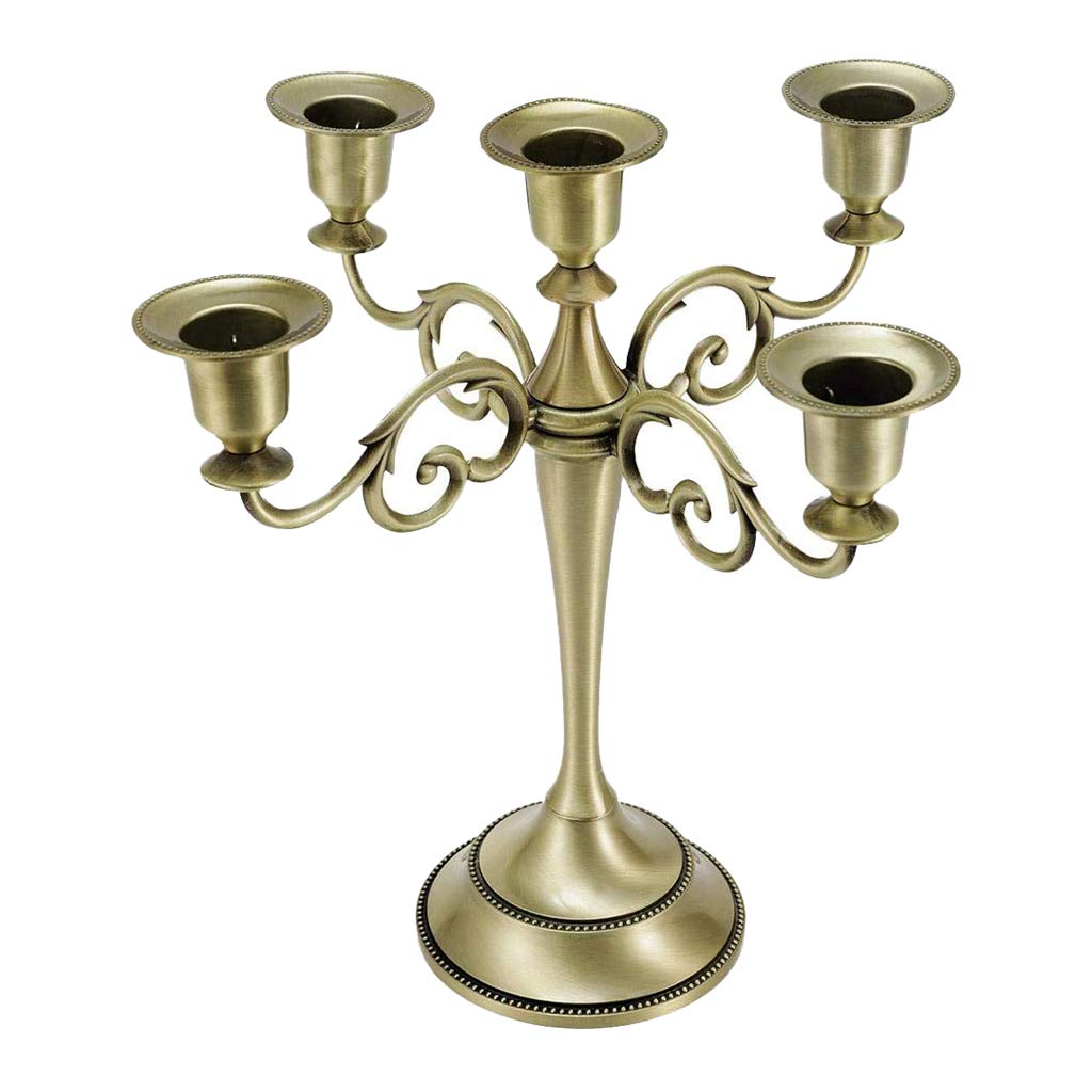 Baoblaze 5-Candle Metal Candelabra - 10 Inch Tall Bronze Candlestick Holder for Weddings, Dining & Home Decor (26.5x26cm) - Elegant Centerpiece for Romantic Dinners, Church Altars & Special Events