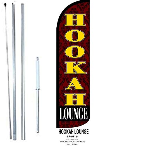 Premium 3ft x 11.5ft Hookah Lounge Feather Flag with Complete Hybrid Pole Set - Durable Outdoor Advertising Banner for Hookah Bars, Smoke Shops & Nightclubs - Perfect for Storefronts, Events & Promotions
