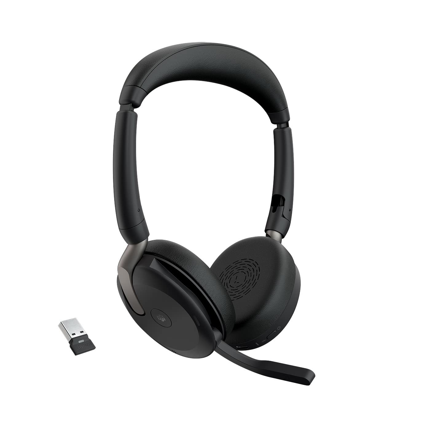 Jabra Evolve2 65 Flex Wireless Stereo Headset with Bluetooth - Noise Cancelling Headphones with Jabra ClearVoice & Hybrid ANC - Microsoft Teams Certified (Black) - Perfect for Remote Work, Online Meetings & Office Use