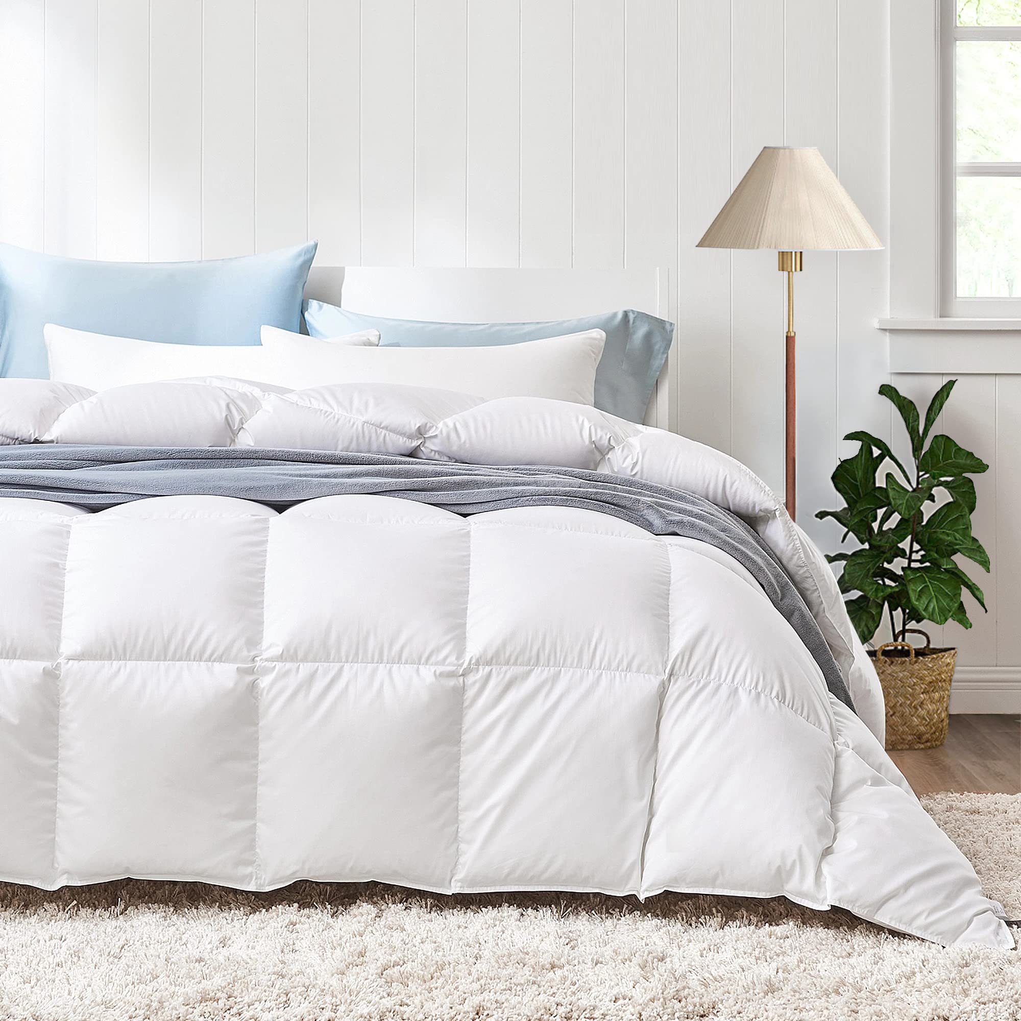 Joysoul Premium 75% Down Comforter Full/Queen Size - All Season Medium Warmth Down Duvet Insert - Hypoallergenic White Comforter 88x88 Inches for Bedroom, Guest Room & Hotel Use