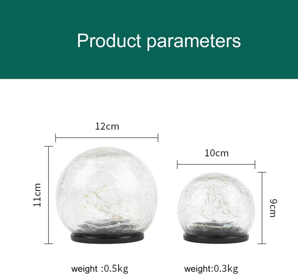 2 Pack Solar Crack Glass Ball Ground Lights - Warm White LED Garden & Lawn Spotlights - Waterproof Outdoor Landscape Lighting for Christmas, Wedding, Pathway, Patio, Yard Decor (Big + Small Size)