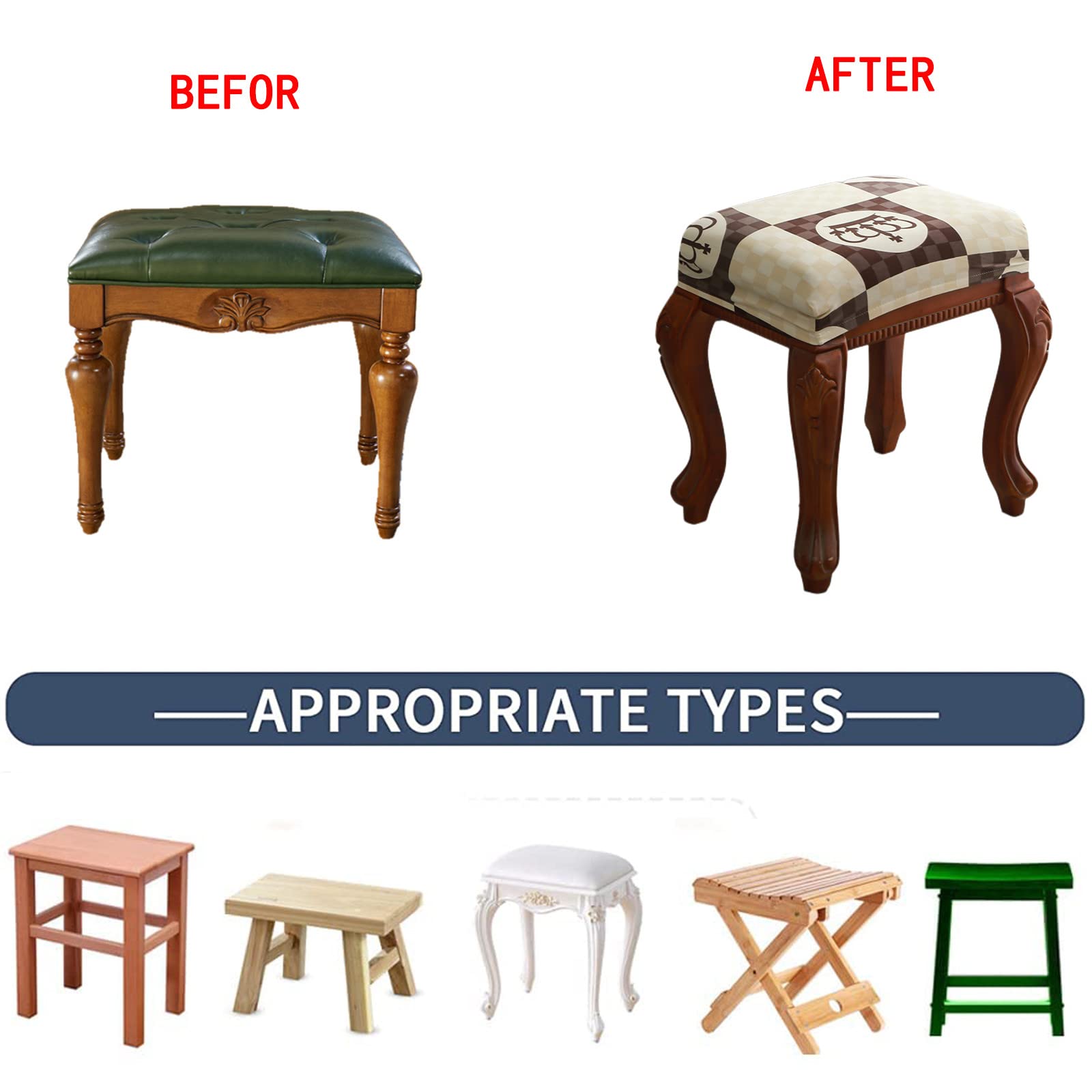 Elastic Rectangle Bar Stool Covers - Stretchable Foot Stool Seat Cushion Covers for Vanity, Dressing Chair & Counter Stools - Perfect for Home Decor, Kitchen, Salon & Office Use
