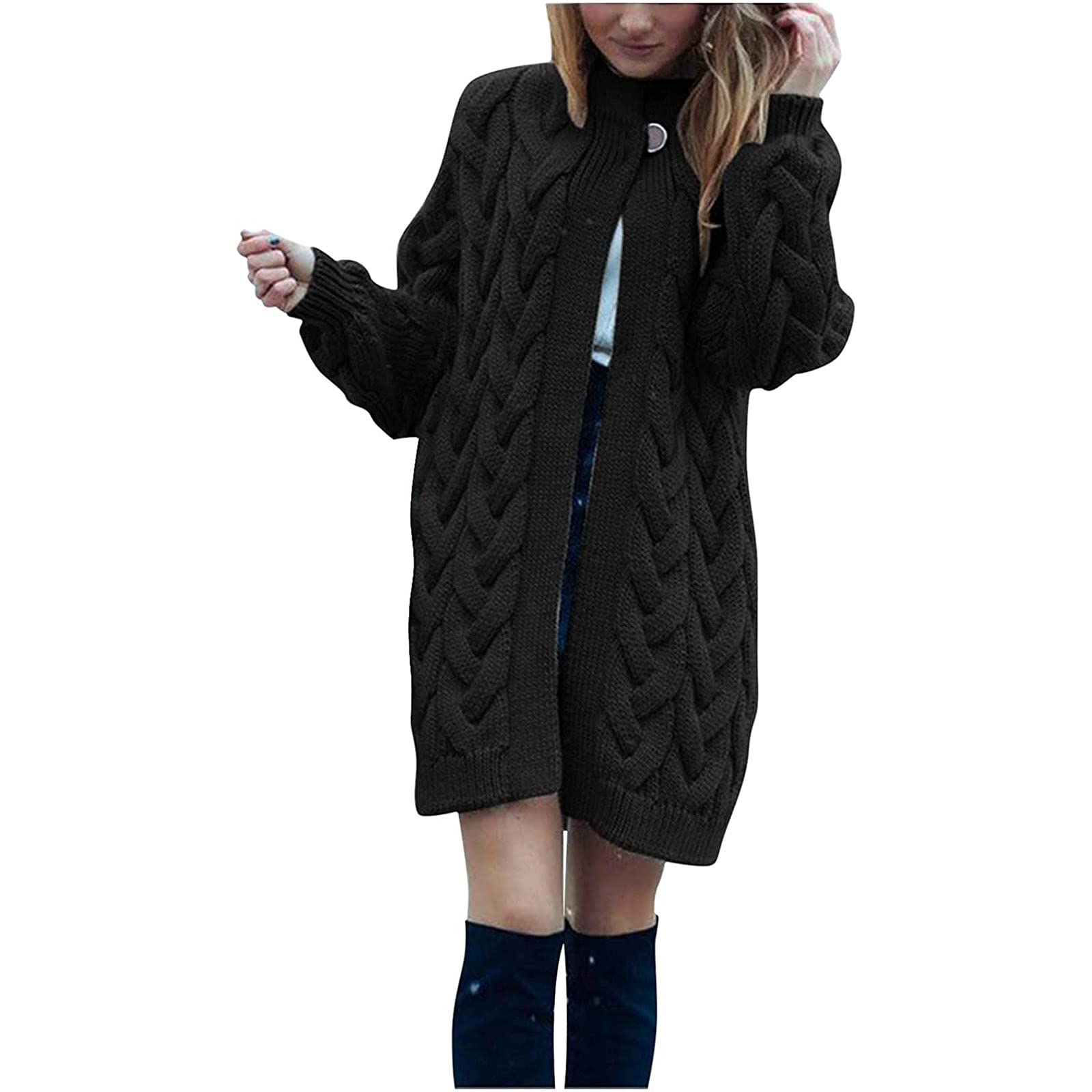 Women's Casual Long Sleeve Solid Color Button Cardigan - Open Stitch Knit Coat for Fall & Winter - Perfect for Office, Date Night and Layering Outfits