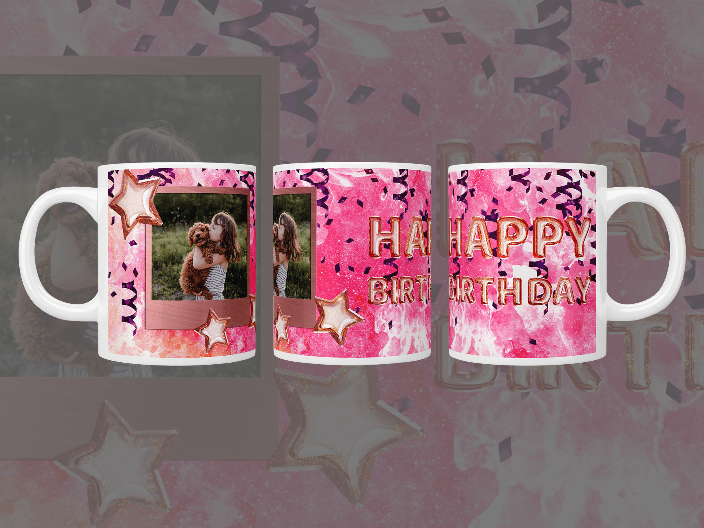 Personalized Happy Birthday Photo Mug with Pink Balloons - Custom Gift for Her, Mom, Wife - Perfect for Birthdays, Anniversaries & Special Occasions