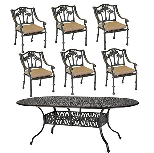 7-Piece Patio Dining Set - Durable Cast Aluminum Outdoor Furniture with Palm Tree Design Chairs & 42