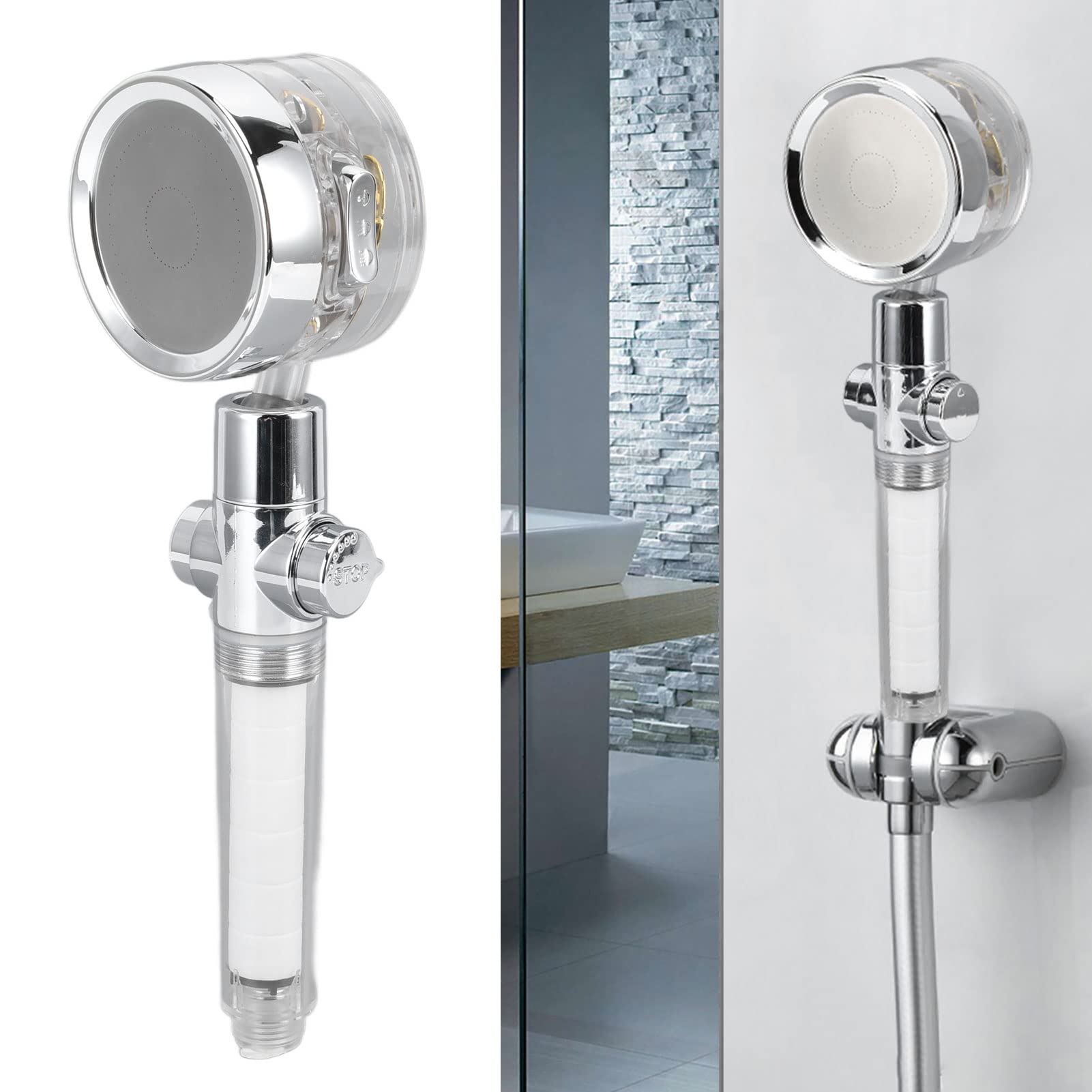 360° Rotating Propeller Shower Head with Vortex Hydro Jet & Pause Switch - G1/2 Thread Handheld Turbo Shower Filter - Perfect for Water Saving & Spa-Like Shower Experience at Home
