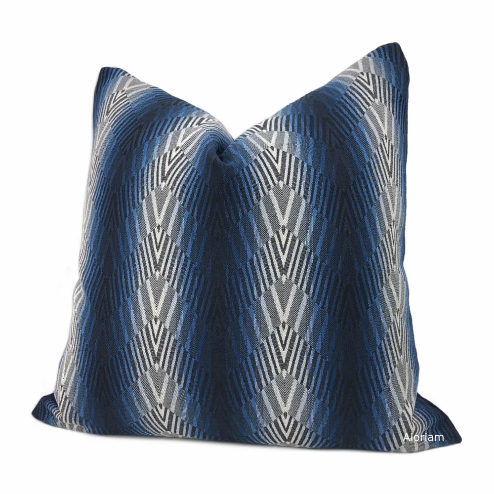 Beekman Blue Art Deco Chevron Stripe Pillow Cover - Modern Geometric Throw Pillow Case for Sofa, Bed & Home Decor - 18x18 Inch
