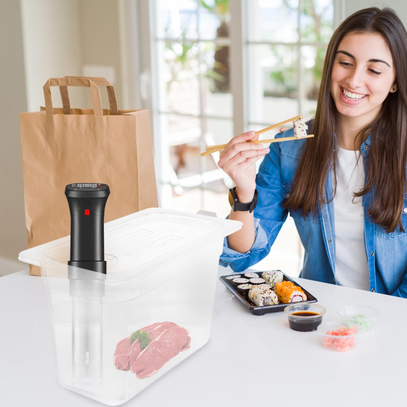 Hemoton 6L Clear Sous Vide Container with Lid - Airtight Food Storage Box for Home Kitchen, Perfect for Meal Prep, Sous Vide Cooking & Leftover Storage