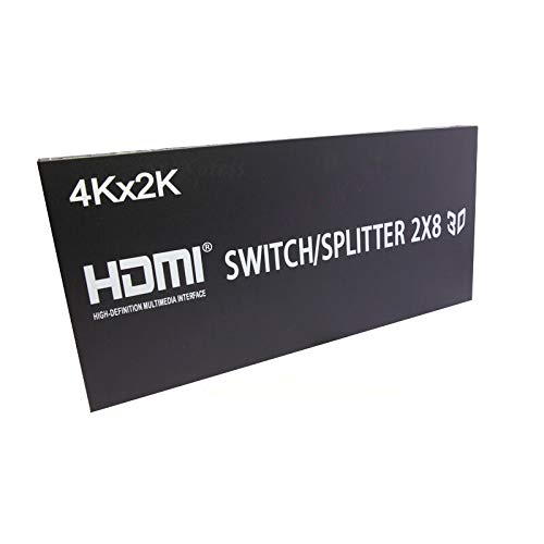 WALLER PAA 2X8 HDMI 3D True Matrix Switch Splitter - 2 Input 8 Output 4K@60Hz HDR with Remote Control for Home Theater, Gaming, and Multi-Screen Presentations