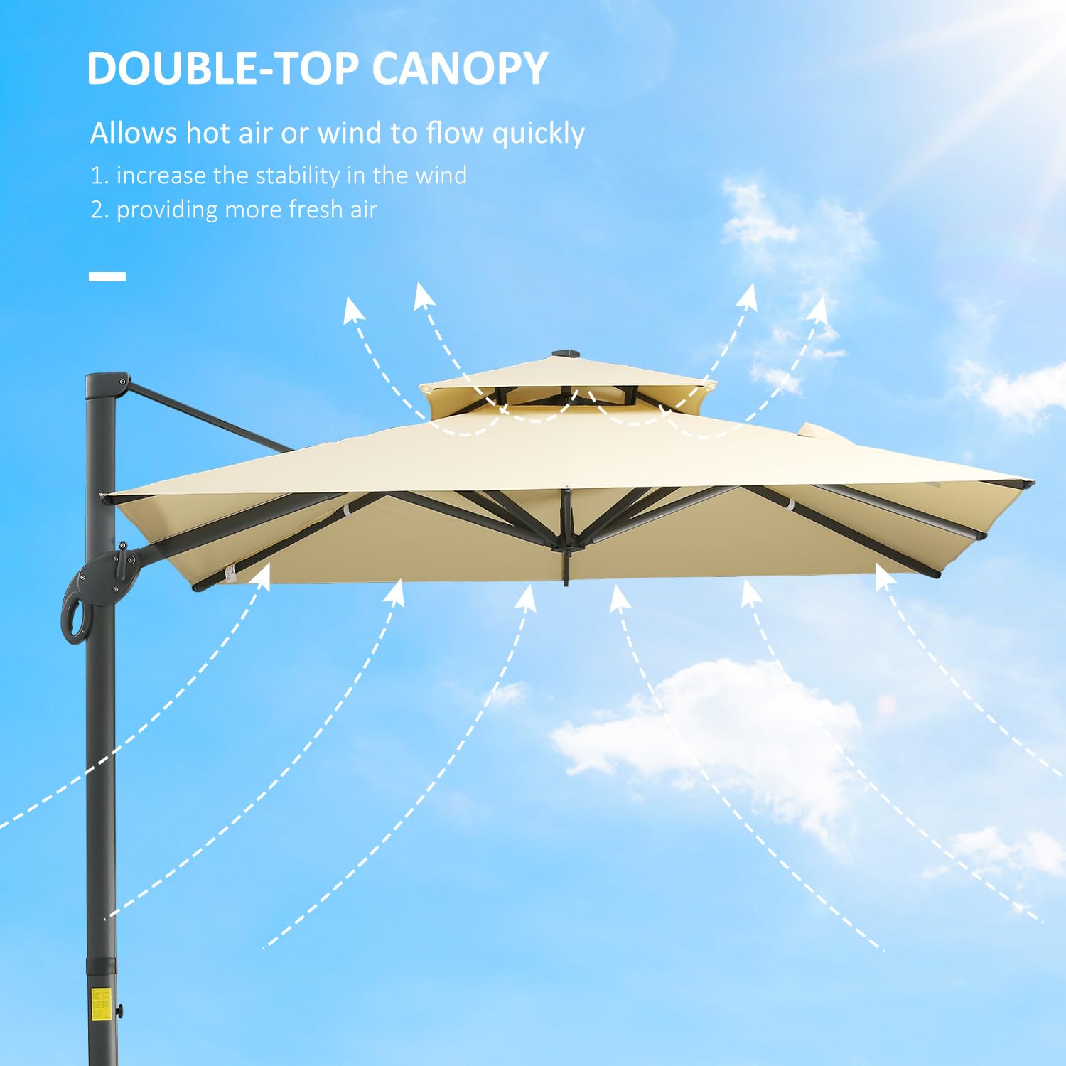 Outsunny 10ft Offset Patio Umbrella - Hanging Cantilever Outdoor Umbrella with 360° Rotation & Tilt, Square Aluminum Cross Base - Perfect for Poolside, Backyard, Deck & Garden Relaxation