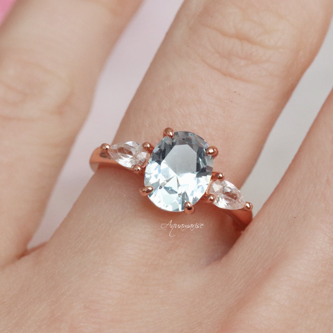 Olivia Aquamarine Ring - 14K Rose Gold Vermeil, Dainty Birthstone Jewelry for Women, Perfect for Gifts, Anniversaries & Everyday Elegance